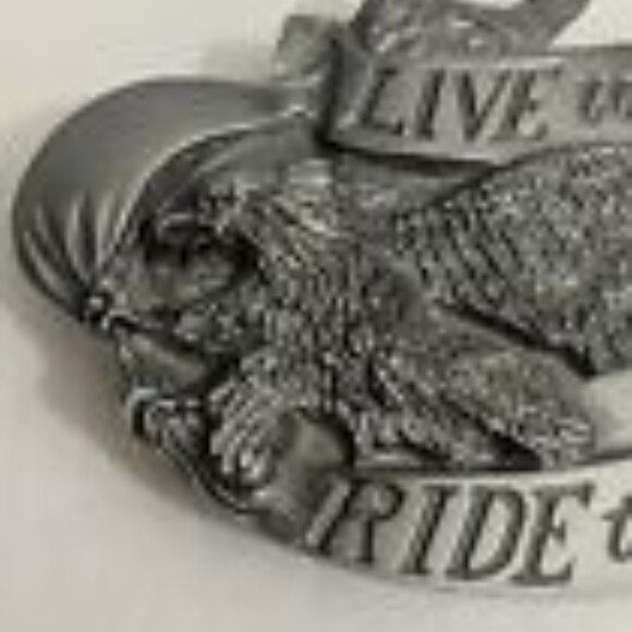 Vintage Biker Belt Buckle Live To Ride Screaming Eagle Banner 1981 Bergamot USA - Picture 2 of 9